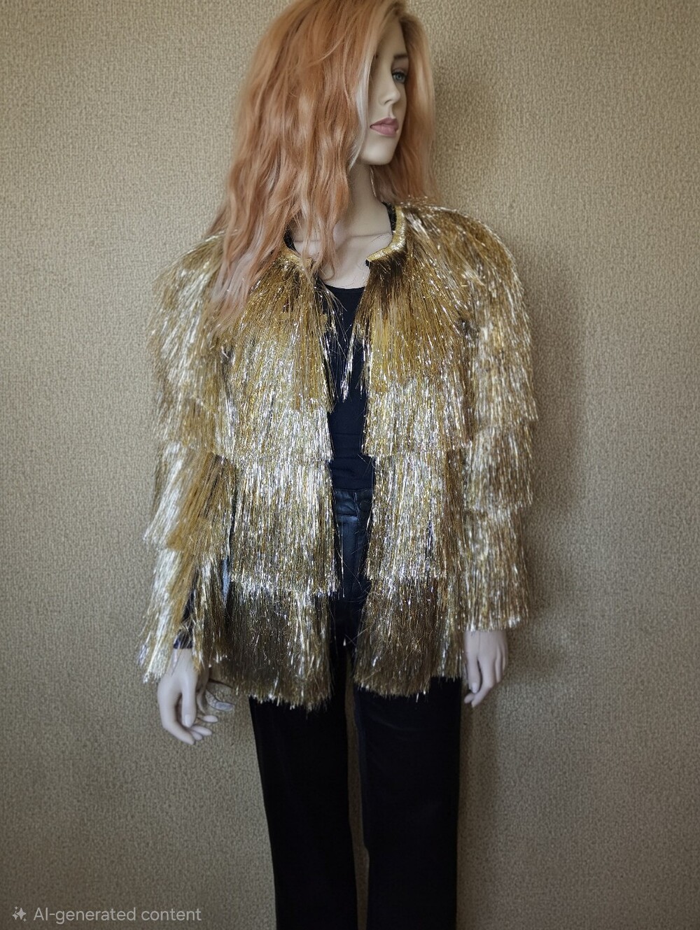 Nasty girl metallic gold fringe tinsel layered swing coat festival holidays Sz 8